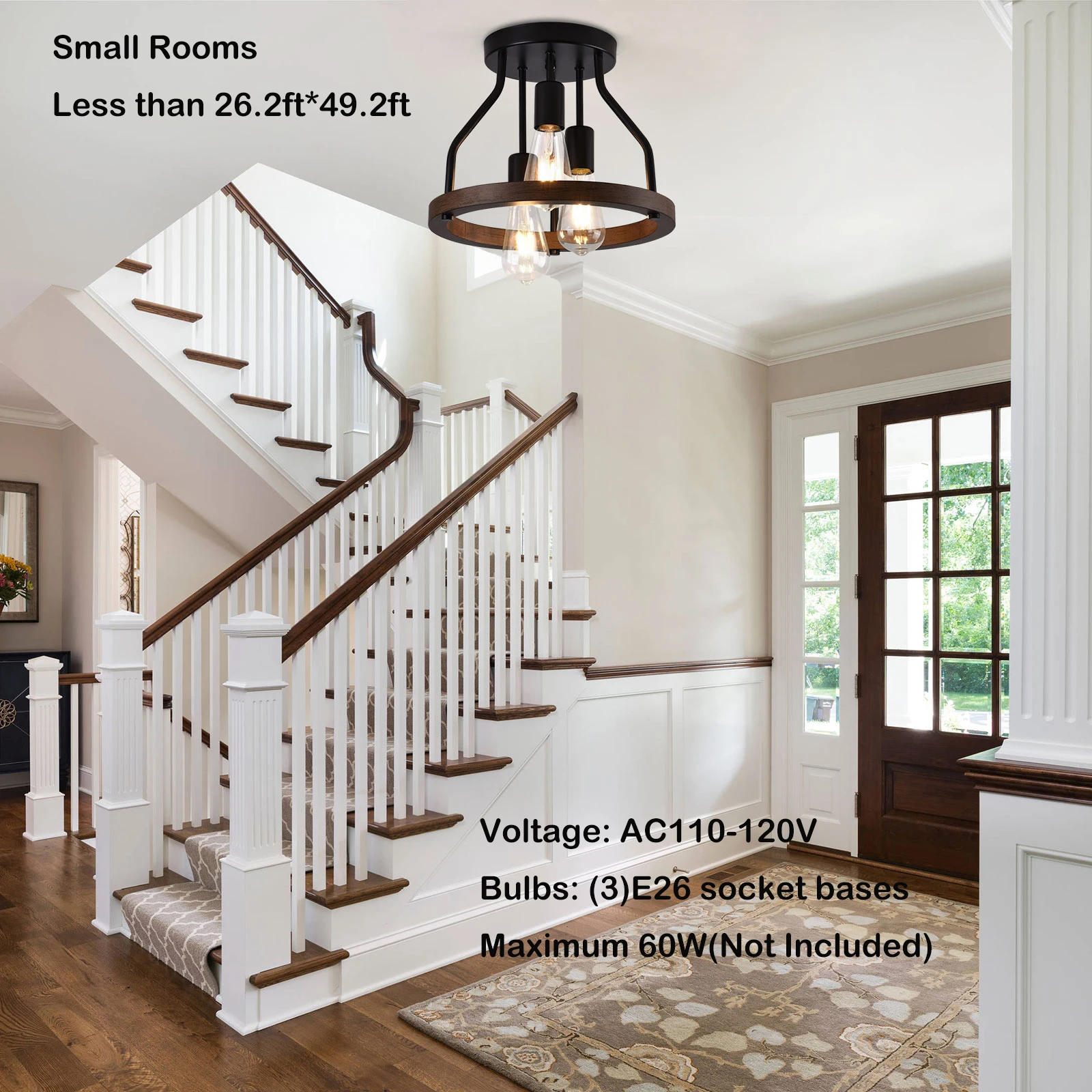 Retro Ceiling Light Pendant Standard E26 Lamp Holder Compatible With Various Edison, CFL or LED Bulbs Without Light Source