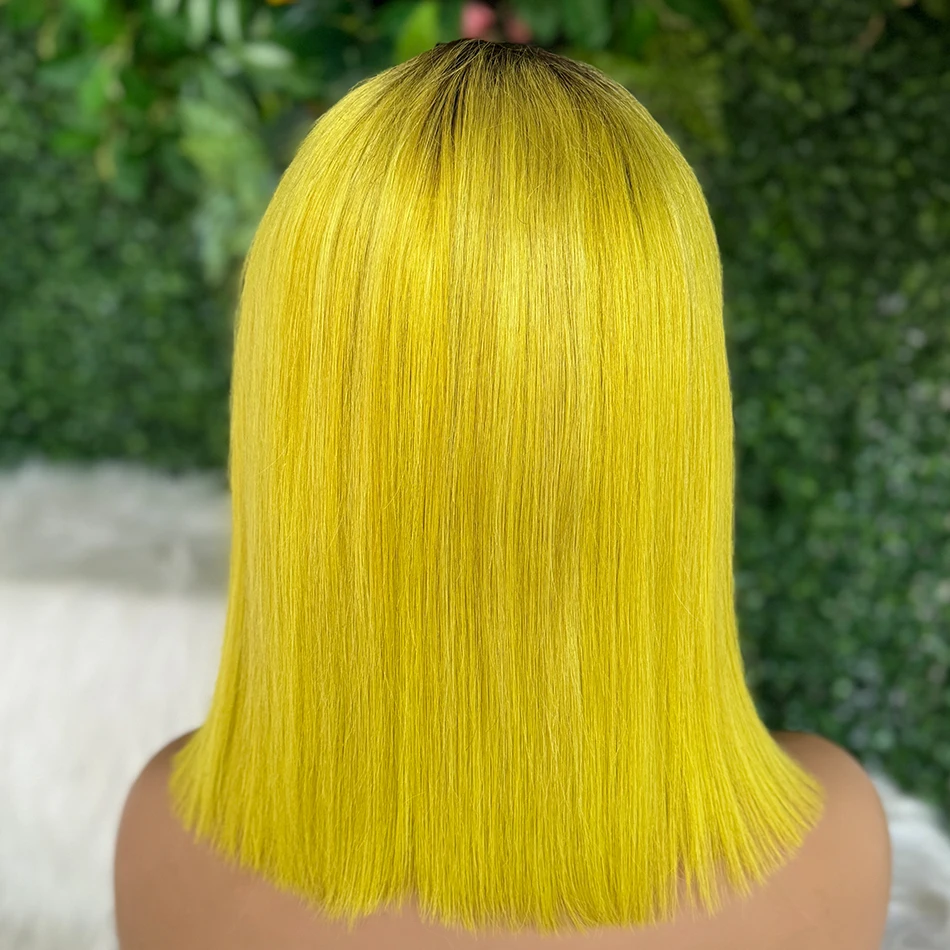 1B Rose None Dard Green 613 Colored Human Hair Short Bob Wig Full Machine Made Human Hair Wigs With Bangs