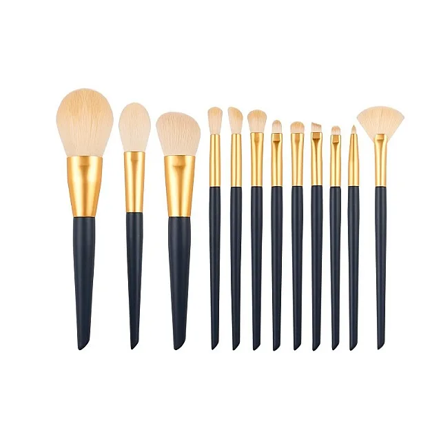 Custom Makeup Brushes Aluminum Tube Wood Handle 12 Pcs Blue Whale Series Vegan Beginner