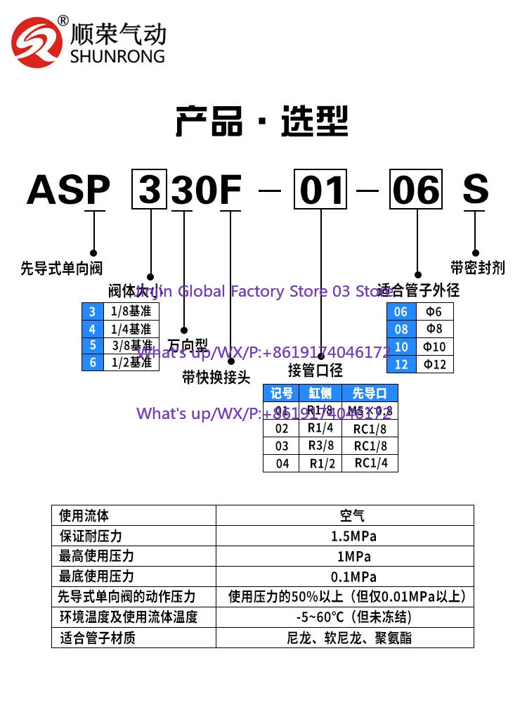 2PCS Pilot operated speed control valve ASP330F-01-06S/430F - 02-08/530 F/630F-04 induction check valve