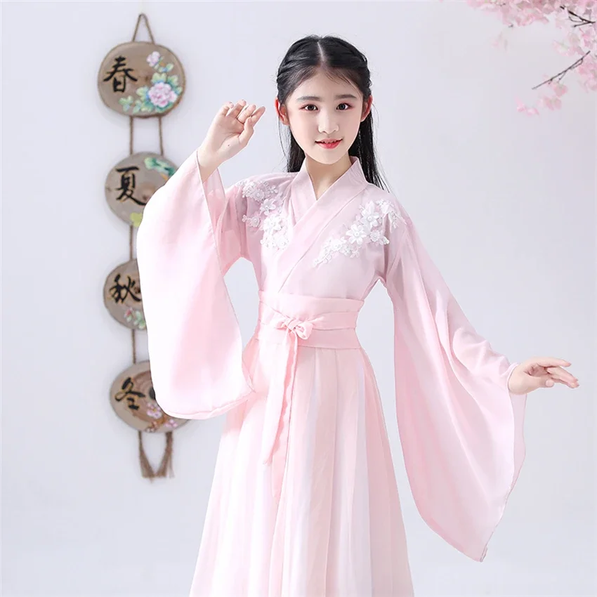 Chinese Traditional Clothing Dance Hanfu Red Blue Pink Flower Fairy Photography Party Costume for Girls Oriental Ancient Dress