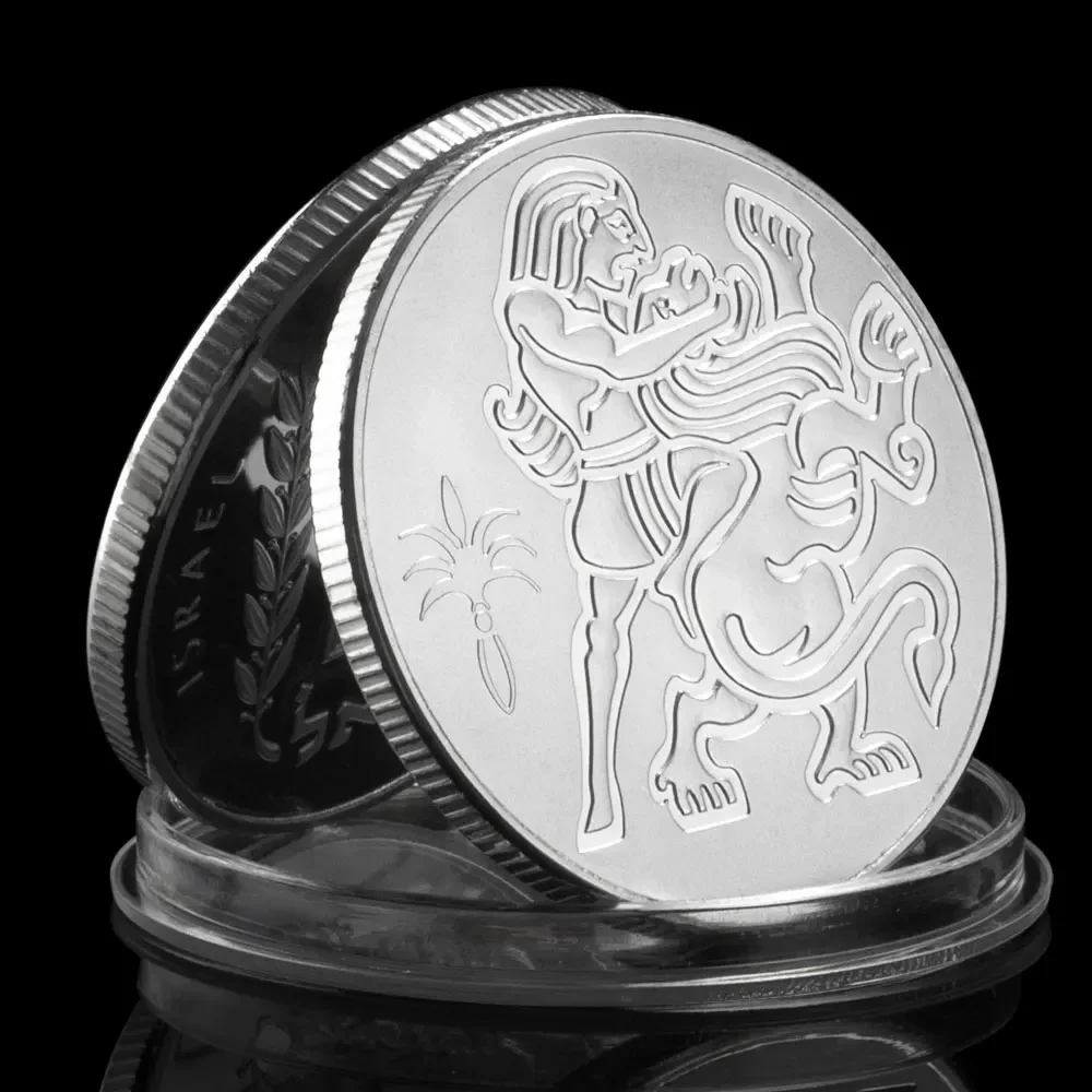 Samson and The Lion Collectioble Silver Plated Souvenir Coin Bible Story Pattern Collection Gift Commemorative Coin