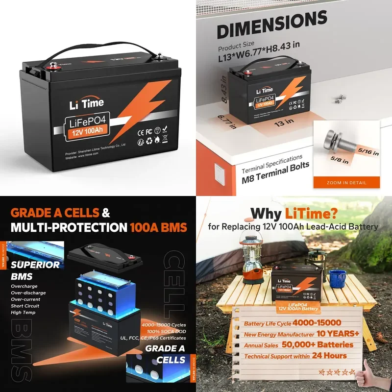 LiTime 12V 100Ah LiFePO4 Lithium Deep Cycle Battery for Golf Cart Trolling Motor Home Energy Storage Rvs& Trailer
