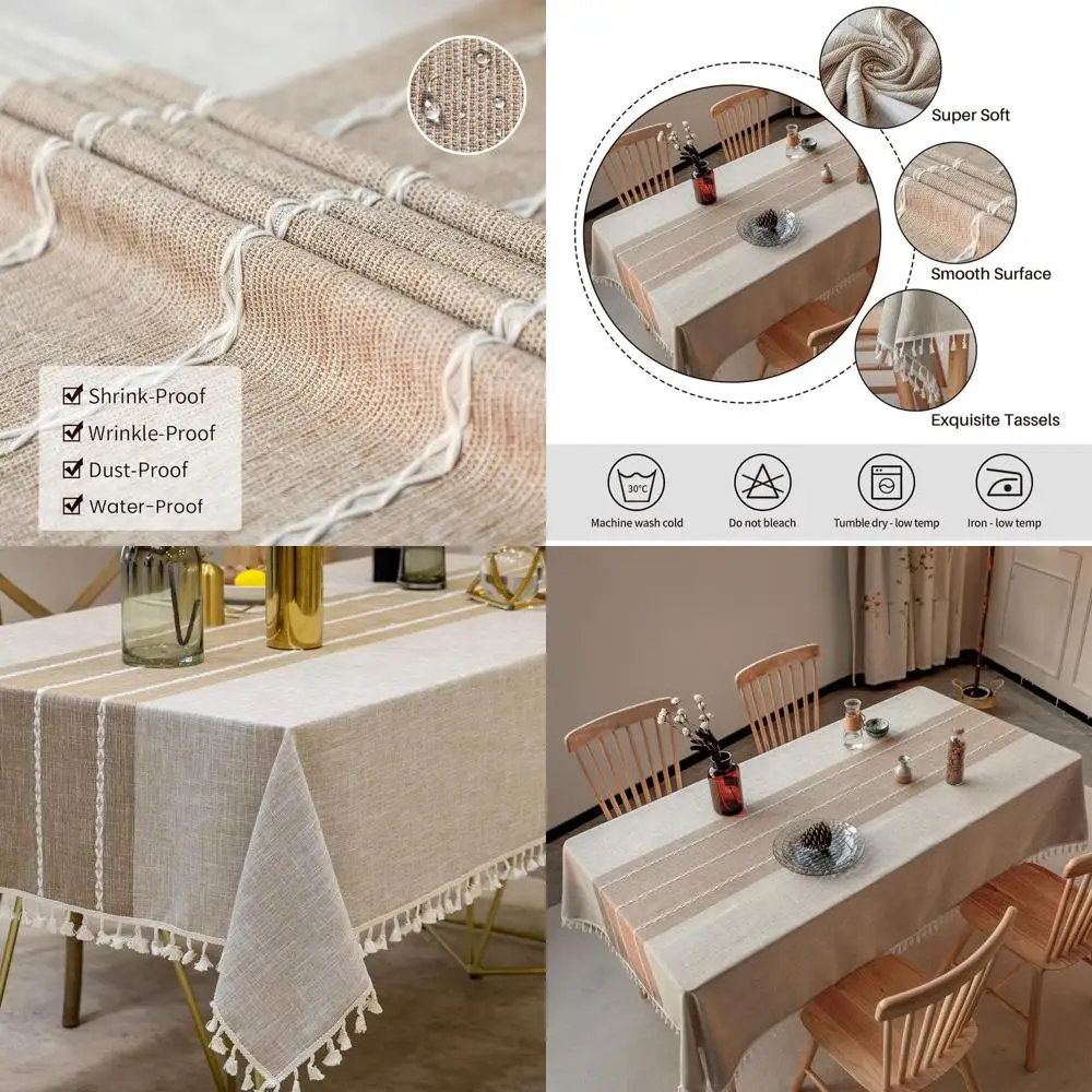 

Rustic Waterproof Linen Tablecloth, Wrinkles-Free & Fade-Resistant, for Kitchen, Dining, and Parties (Rectangular, 55x120, 10-12