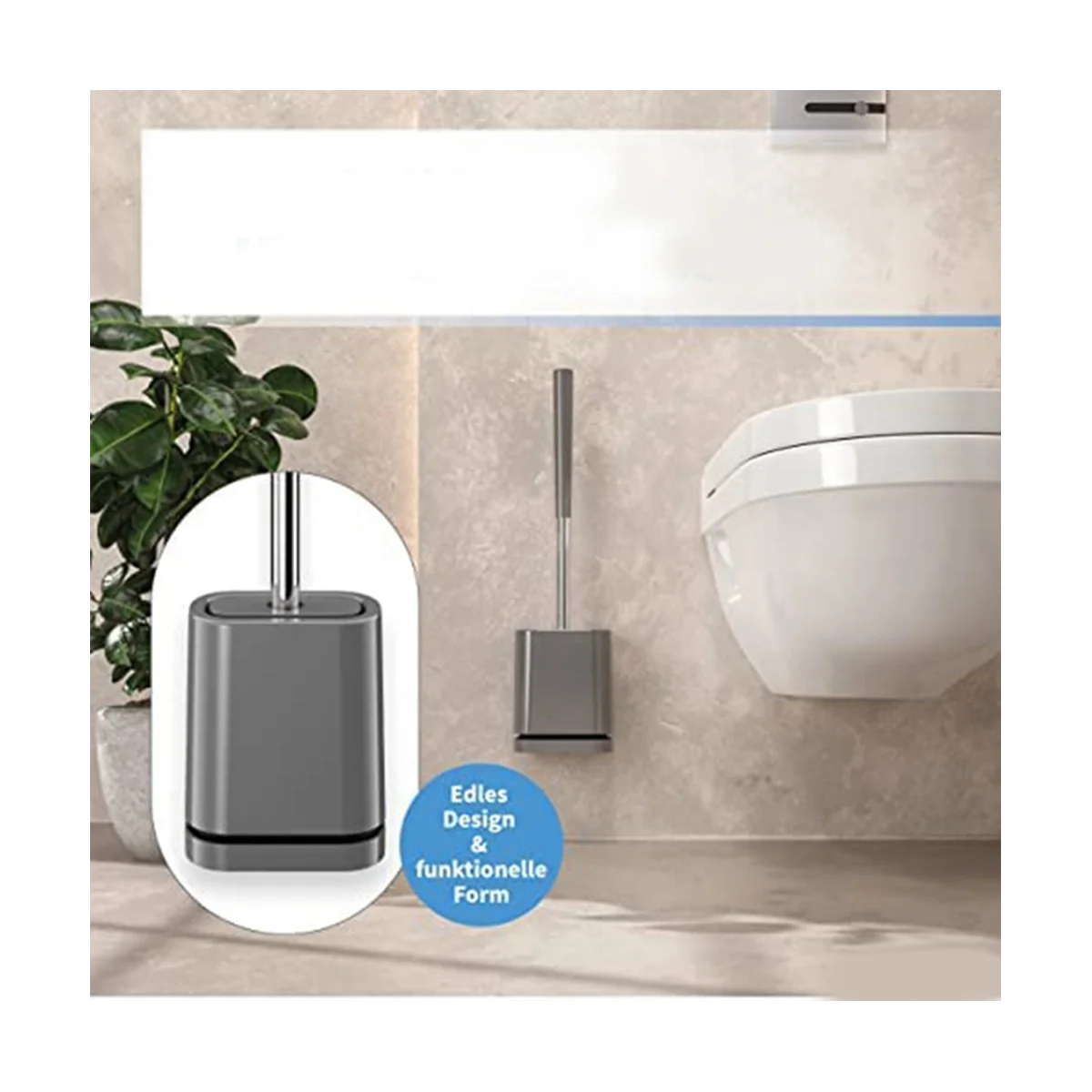 Premium Silicone Toilet Brush - Grey - Toilet Brush Holder with Wall Mounting & Turbo Drying