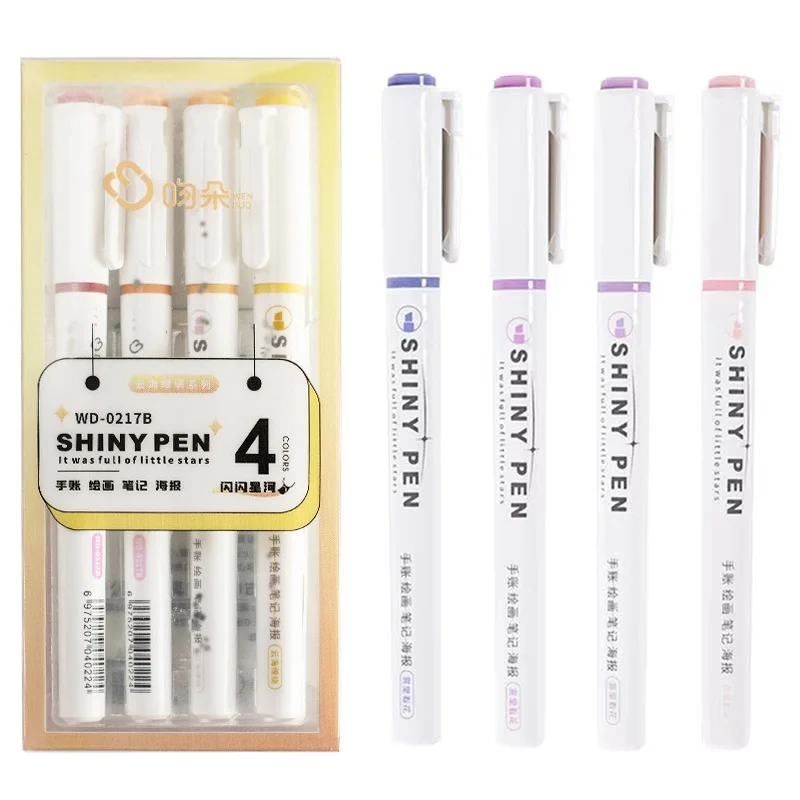 4 Colors Set Glitter Highlighters Pen Fine Flash Marker Pen Painting Maker For Scrapbook Diary Journal Student School Stationery