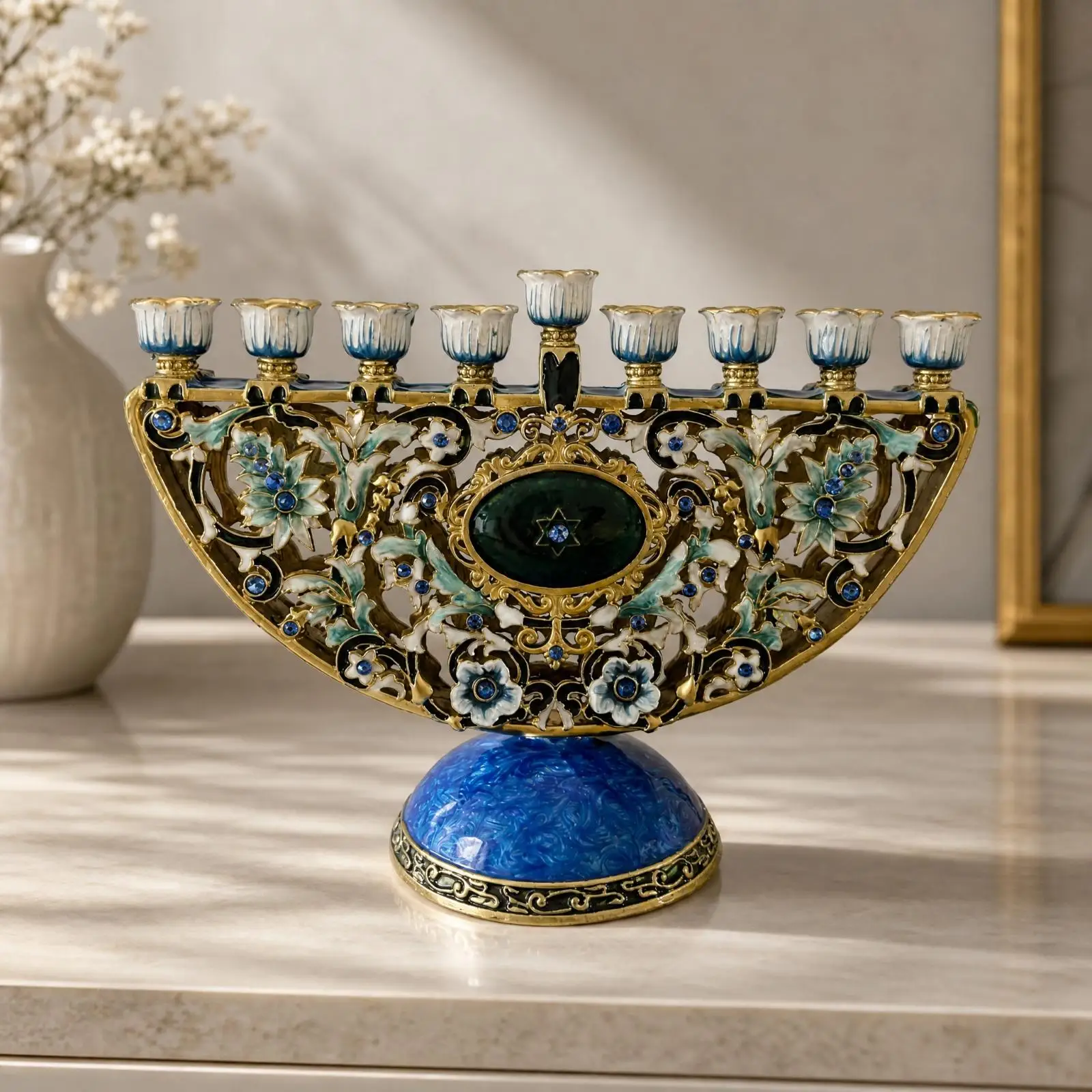 Antique Style Decorative Candle Holder Nine Cup Alloy Candelabra for Tabletop Elegant Decor Piece