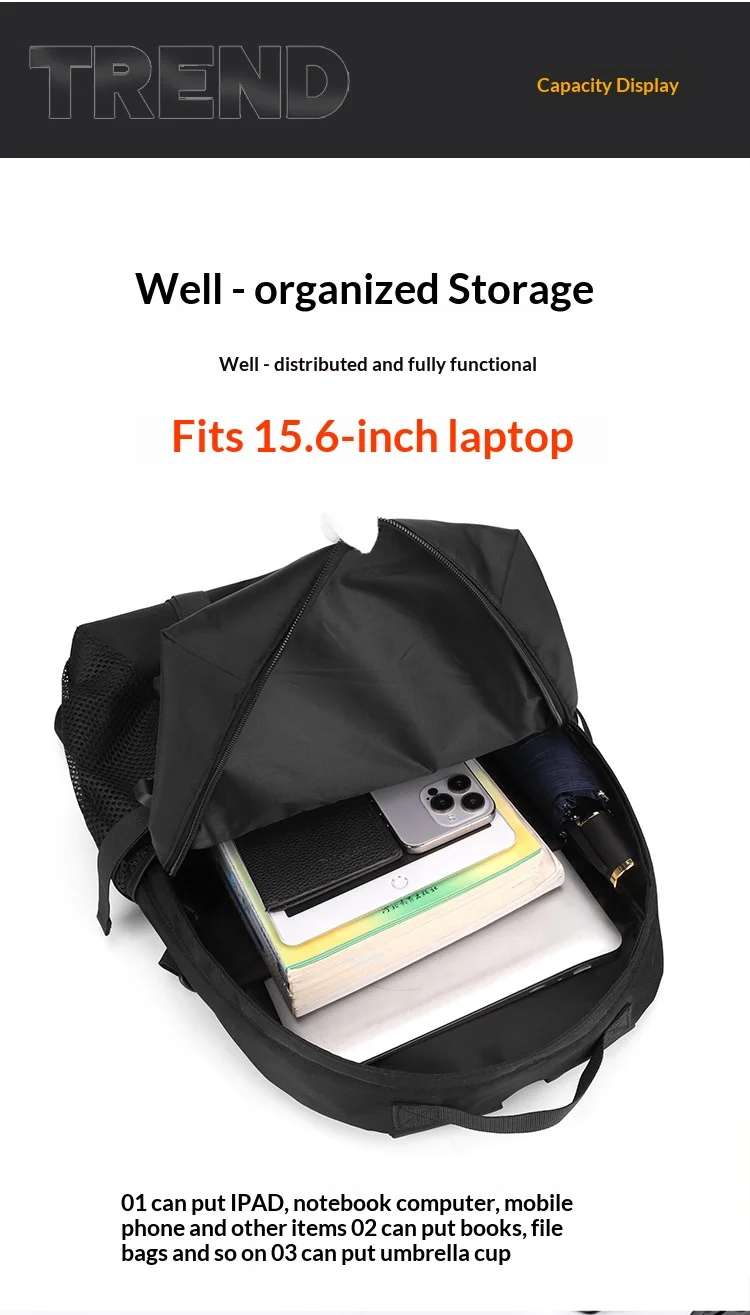 Homefish 15,6-Zoll Laptop-Reiserucksack, Handgepäck für Flugreisen mit Schuhfach und Gepäckgurt zum Wandern – Detail 1