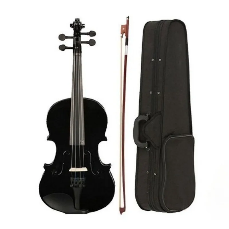 4/4 Violins Wooden Black Bright Faced Violins Entry Level Beginners Practice Violin Basswood Panel Violin for Children Adults