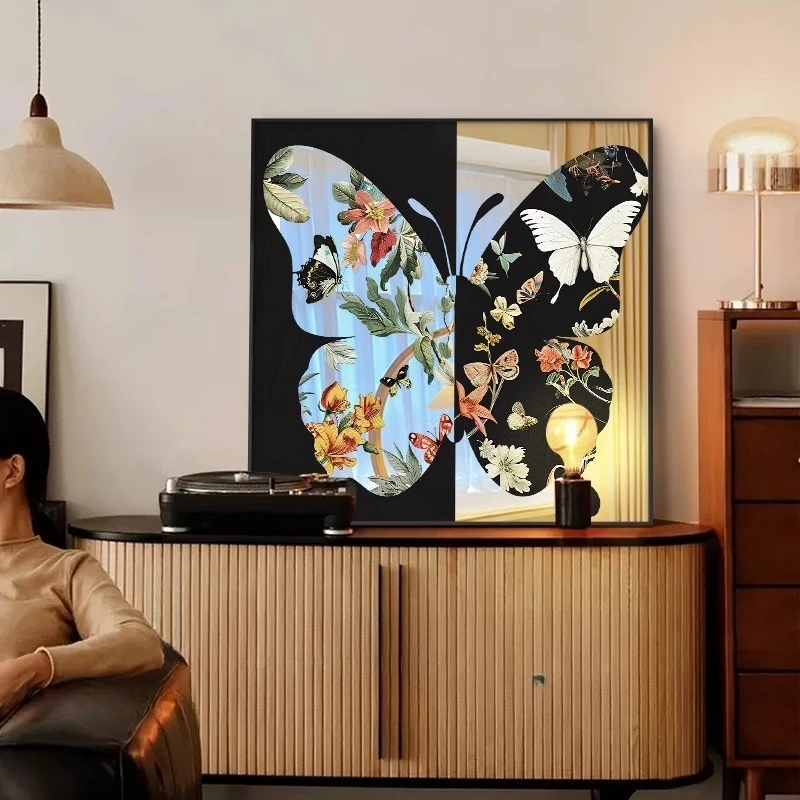 

French retro style living room decorative painting mirror, high-end sofa background wall painting