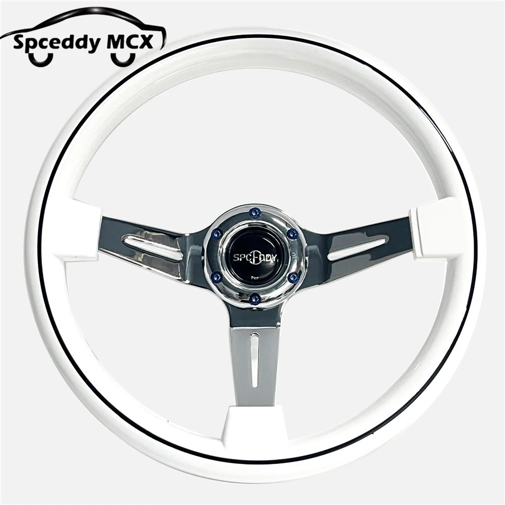 Spceddy MCX Universal Racing JDM Concave Steering Wheel 14inch White Wood Color Drift Steering Wheels 350mm ABS