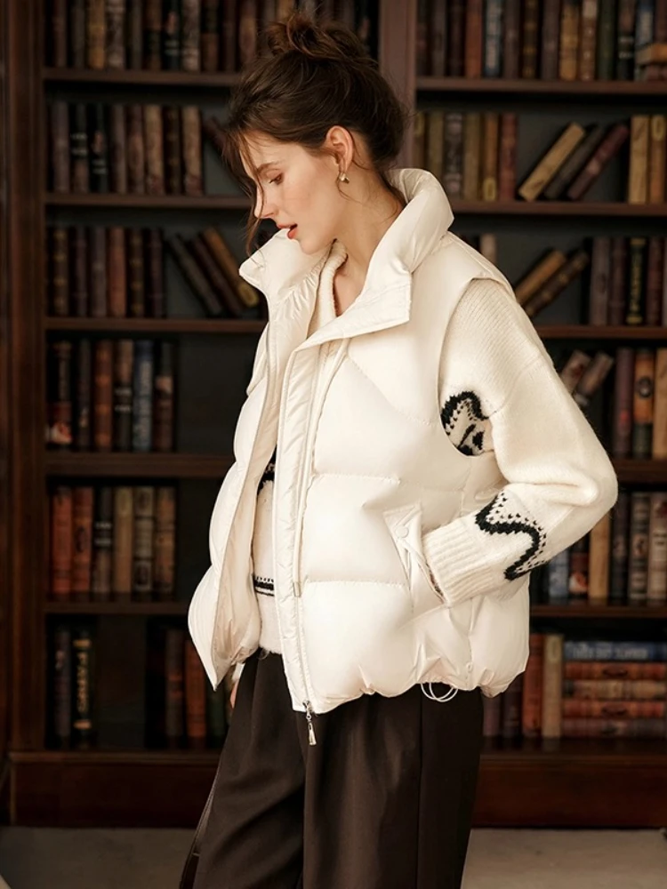 

OLrain Women's Down Jacket 2025 Winter New in Stand Collar Solid Warm Vest Casual Fashion Sleeveless Woman Overcoat GO56DY95198