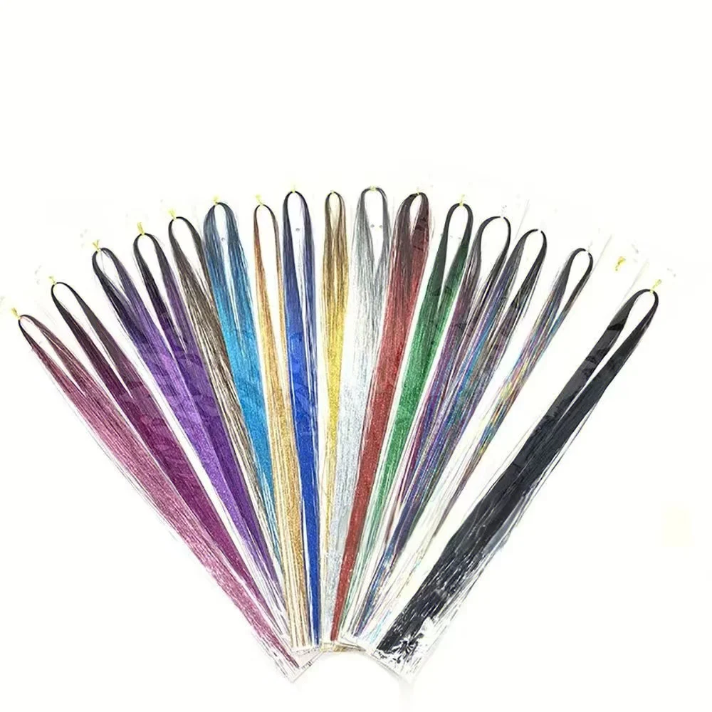 Kit de oropel de extensiones de cabello sintético, 36/48 pulgadas, 12 colores mezclados, con herramienta, oropel de pelo brillante, reflejos resistentes al calor