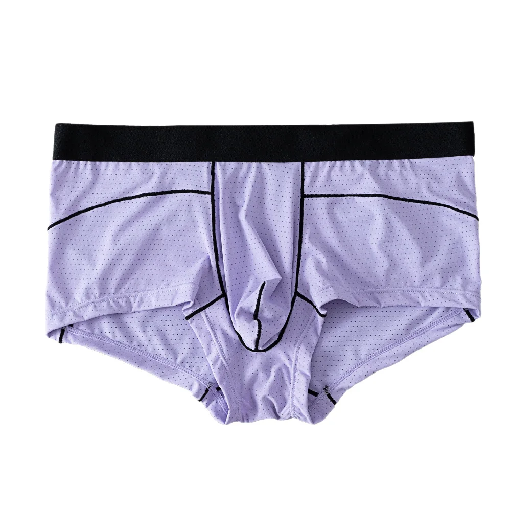 Men Nylon Mesh Boxer Briefs, Contrast Stitching Wide Waistband Breathable Male Underwear