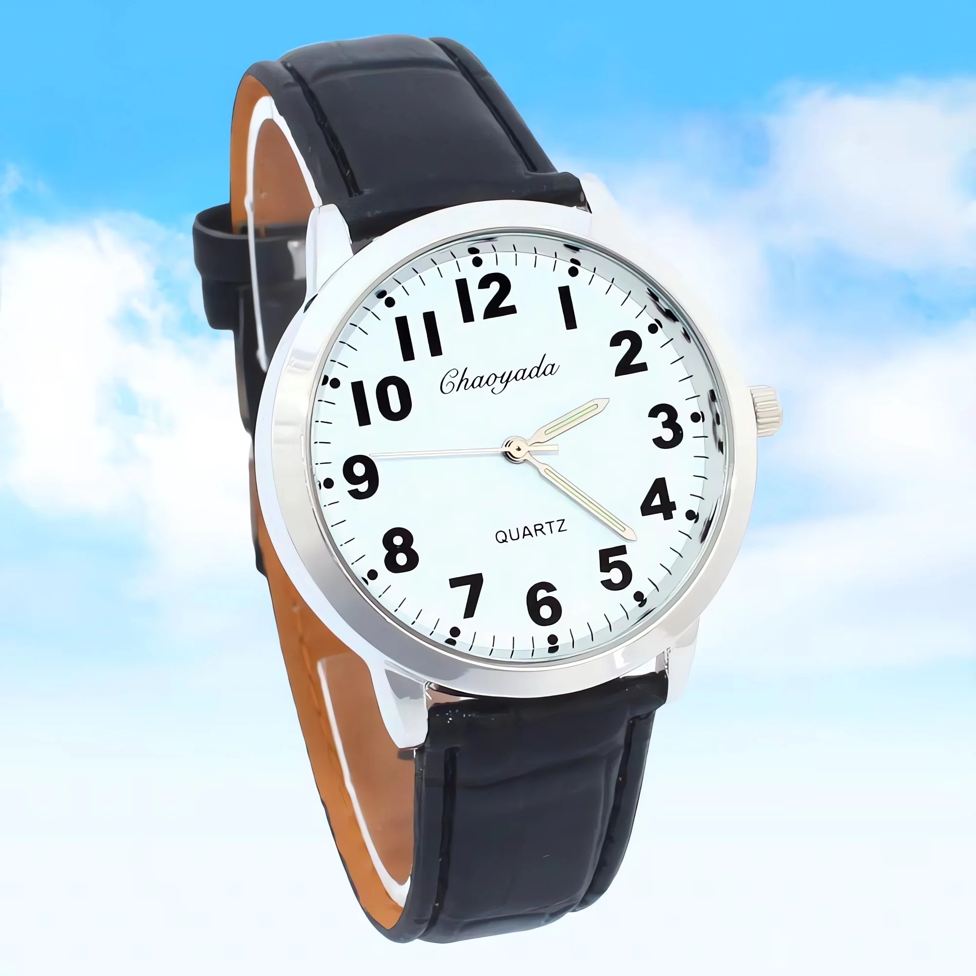 Fashion Quartz Watch round Number Display Leather Student Wristwatch
