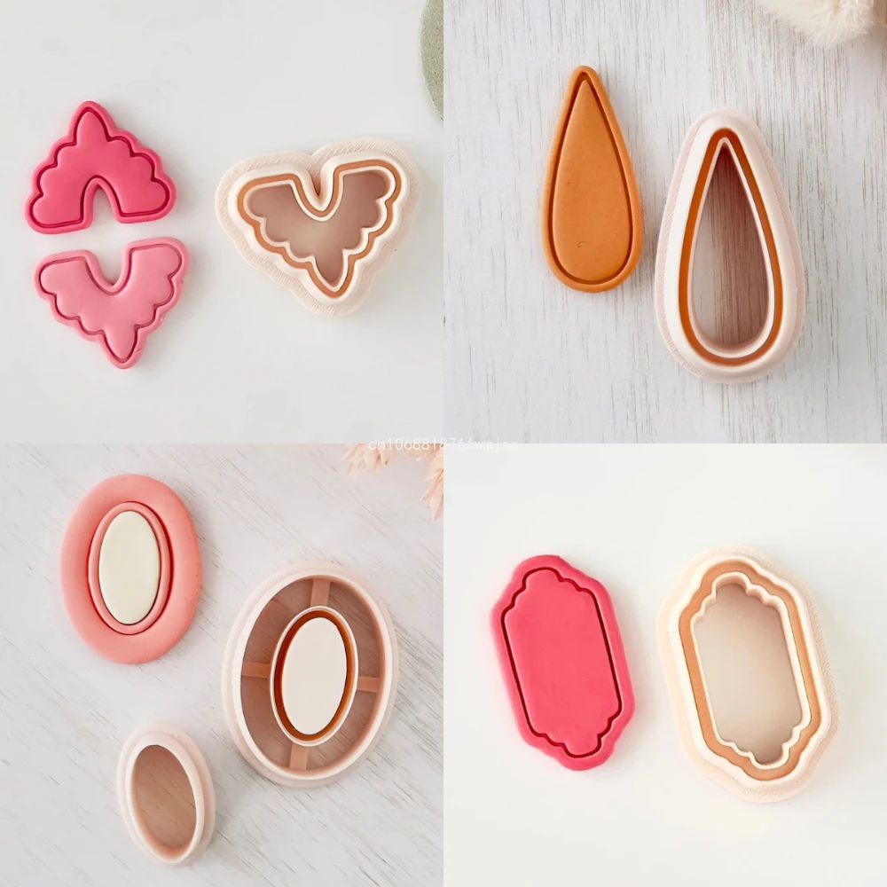 French Style Polymer Clay Cutters Geometric Oval Droplet Shape Dangle Clay Earrings Molds DIY Jewelry Pendant Making Tools