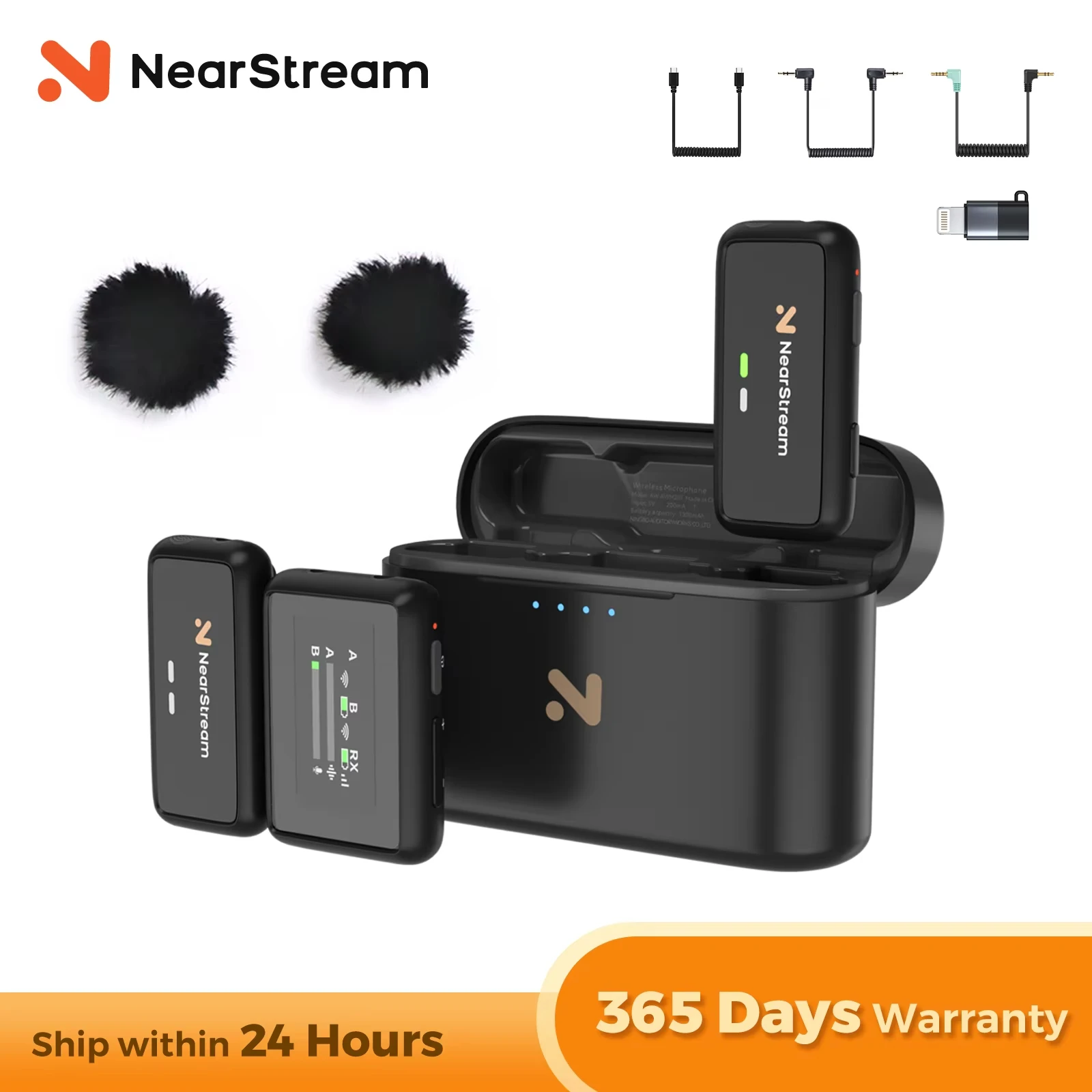 

NearStream 656ft 200m transmission 20H-Battery Wireless Microphone LCD Display Real-Time for iPhone Android PC Mac DSLR Camera