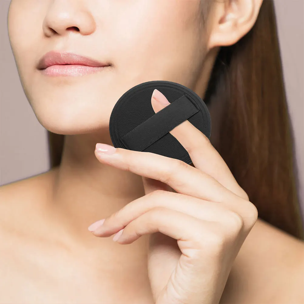 6 Pcs 울트라 얇은 파우더 퍼프 블랙 PU 슈퍼 소프트 메이크업 패드 54x4mm 라운드 교체 화장품 도구 얼굴