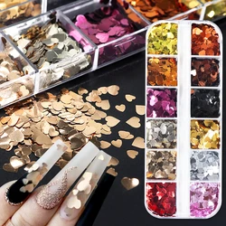 Valentines Day Nail Art Metallic Love Hearts Sequins Romantic Nail Charms Gold Heart Glitter Flakes French Manicure Accessories
