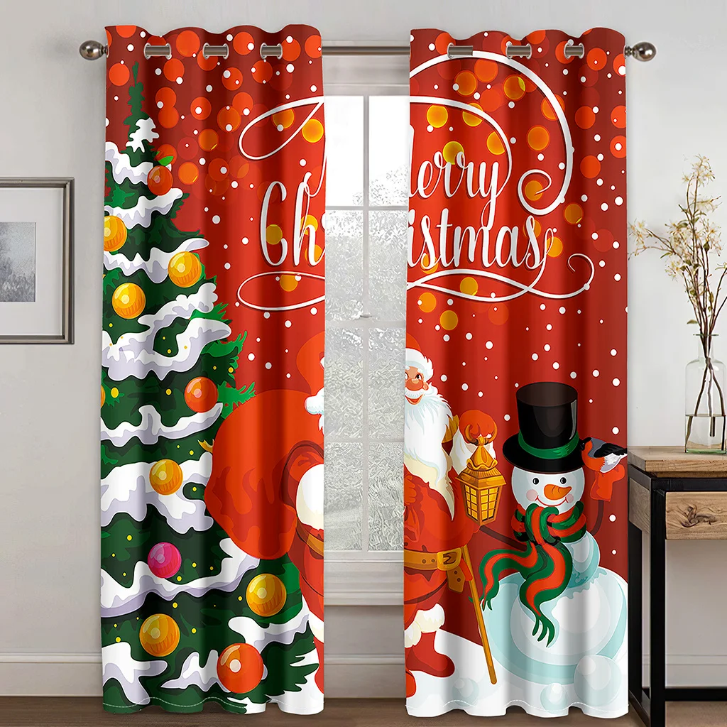 Merry Christmas, Christmas Red Balloon Snowflake Festive Curtain 2 Panels Deluxe Living Room Bedroom Kids Room Decor