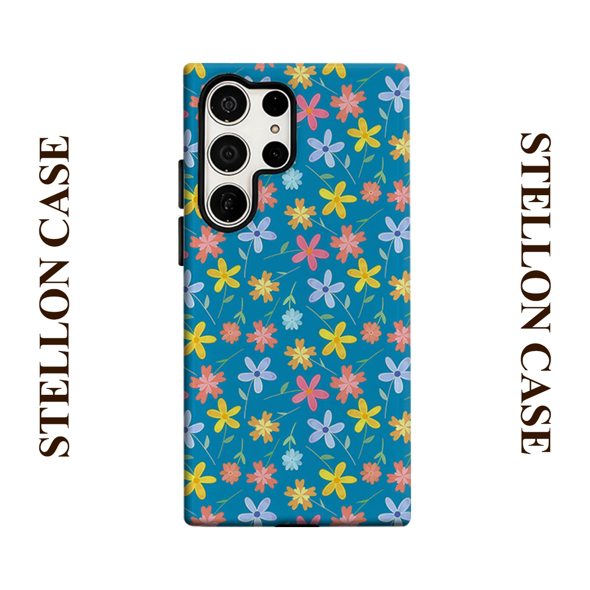 Blue Base Daisy Phone Case for Samsung Galaxy S25 Ultra S24 S23 Ultra Plus Glossy Double-layer Back Cover