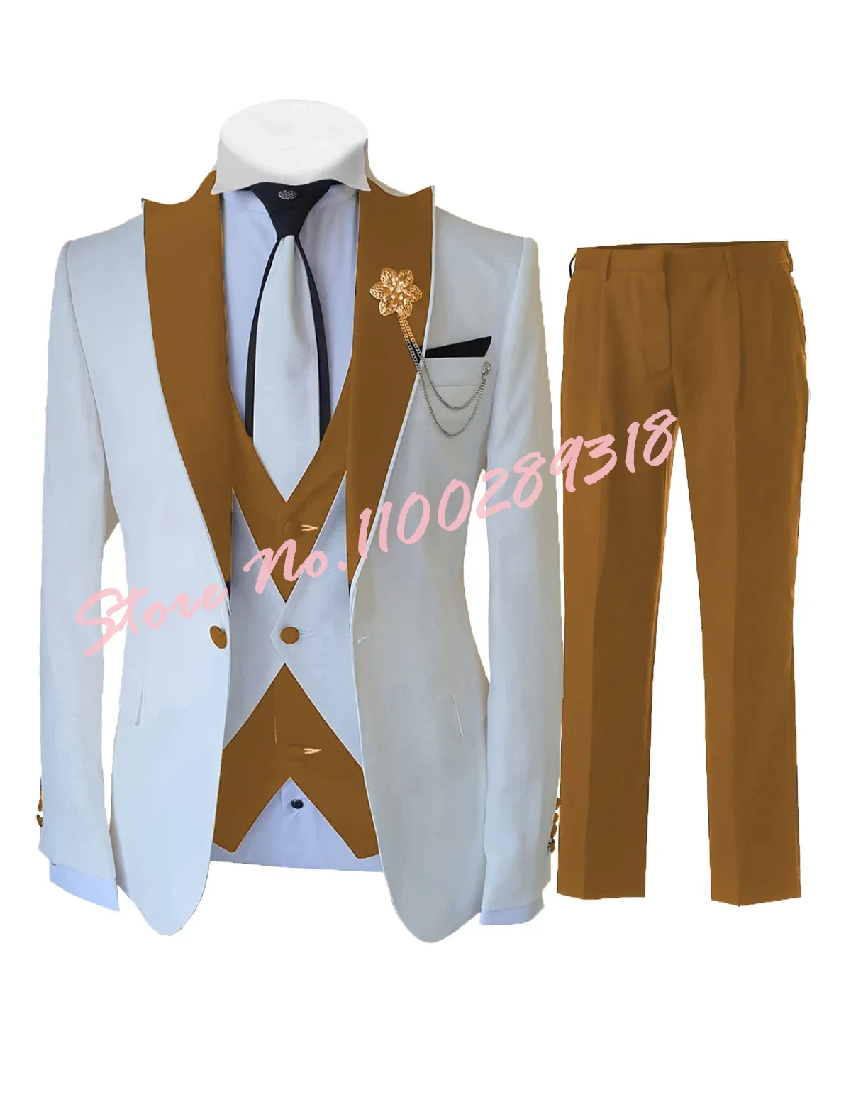 Costumes blancs sur mesure pour hommes, ensemble 3 pièces, coupe cintrée, mariage formel, meilleur homme, smoking de marié, mode luxe (Blazer + gilet + pantalon), 2024