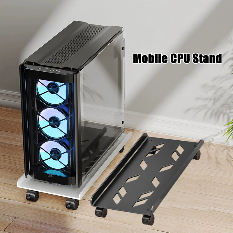 Mobiler CPU-Ständer mit rollenden Lenkrollen, verstellbarer PC-Turm, CPU-Halter, PC-Bodenwagen aus Stahl, PC-Riser, Büro-Schreibtisch-Zubehör