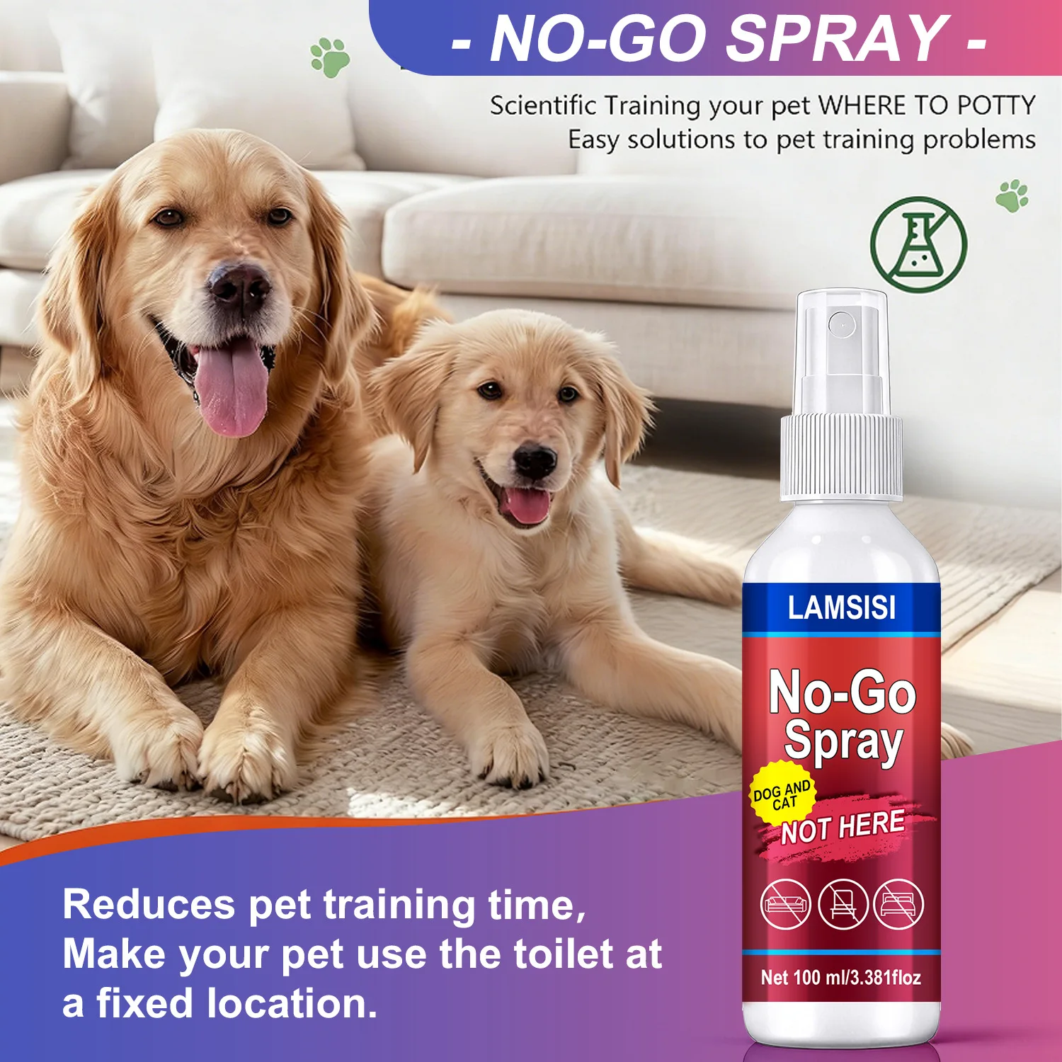 No-Go Spray for Dogs & Cats | 100ml Scent Deterrent to Mark Pet-Free Zones, Protect Furniture & Aid Potty Training view 2