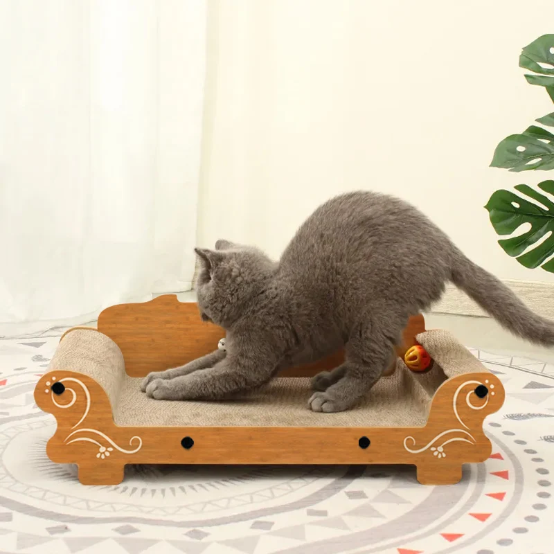 Wooden Cat Scratcher Cardboard Sofa Shape cat bed for scratching corrugated scratch board