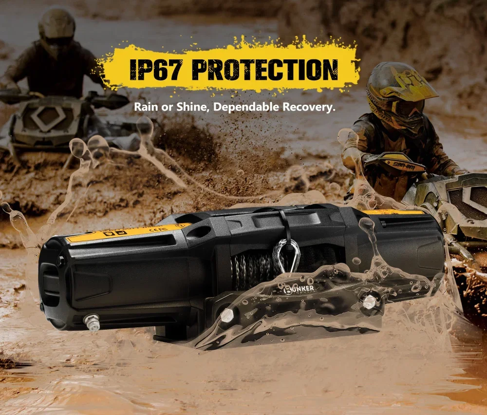 INDUST 6000LBS IP67 Waterproof Remote Control Synthetic Rope Electric Winch For 4x4 ATV UTV Boat