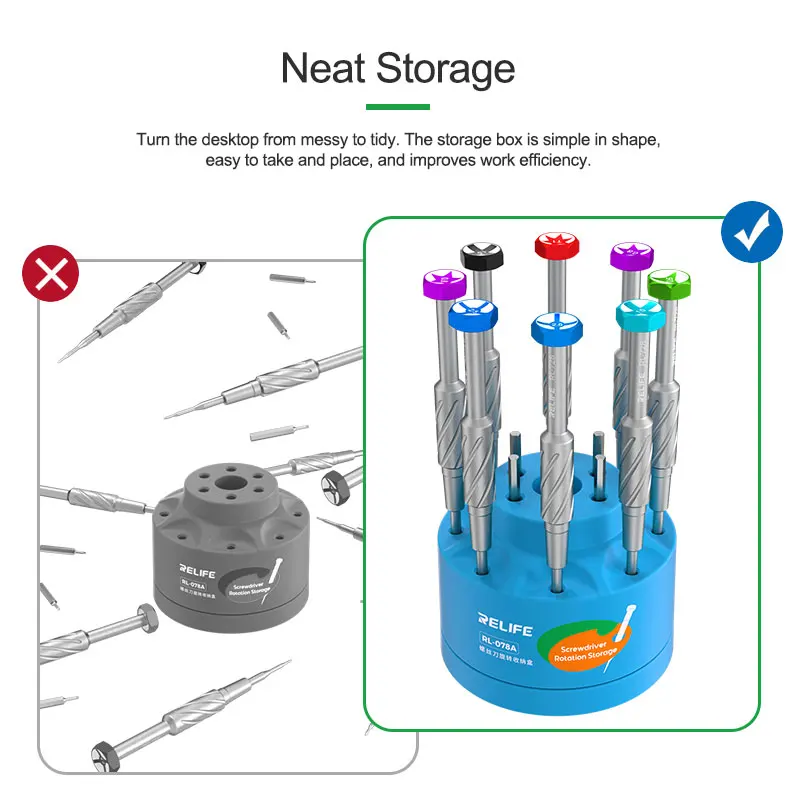 RELIFE RL-078A Screwdriver Rotating Storage Box for Mobile Phone Repair Multiple Holes Soldering Iron Tips Storage Holder