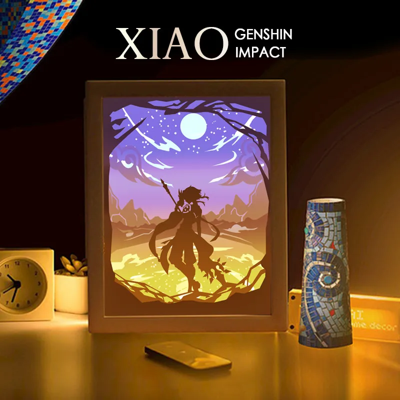 

Genshin Impact Xiao Zhongli Kaveh Hu Tao Desktop decoration Night Light Paper carving lamp gift