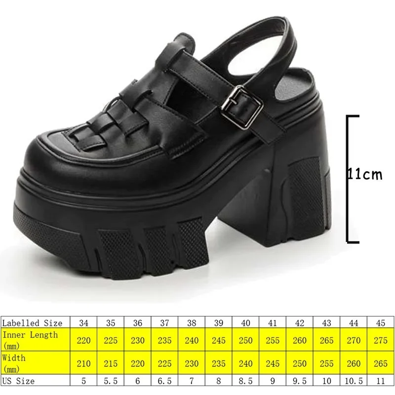Krasovki 11cm Weave Patent Genuine Leather Ankle Boots Mary Jane Buckle Platform Chunky Heels Breathable Pumps Summer Shoes image 2