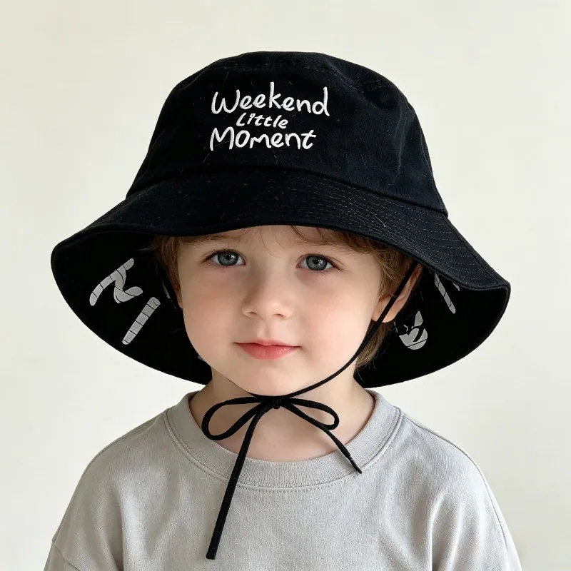 Sommer-Kinder-Baumwoll-Bucket-Hut im amerikanischen Hip-Hop-Stil mit bedruckten Buchstaben, Street-Graffiti, UV-Schutz, Fischerhut – Detail 4