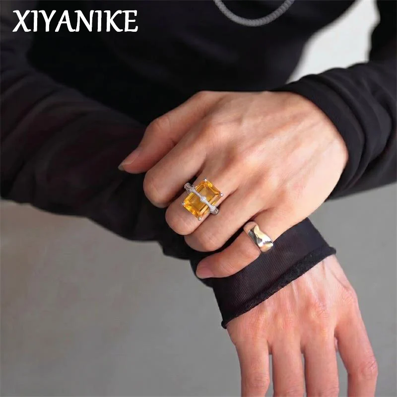 XIYANIKE Vintage Square Zircon Bamboo Knot Adjustable Finger Rings For Women Fashion New Trendy Jewelry Gift Party кольцо