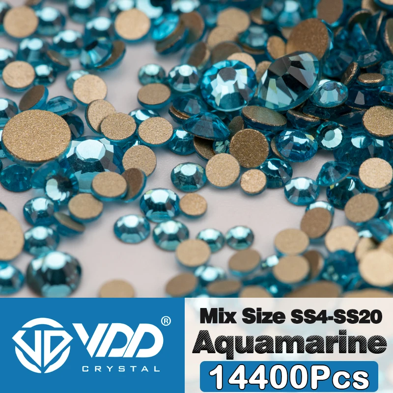 VDD 14400 Stuks Groothandel SS4-SS20 Mix Grootte Glas Steentjes Kristal Niet-hotfix Gouden Plaksteen Stenen Voor DIY Nail Art accessoires