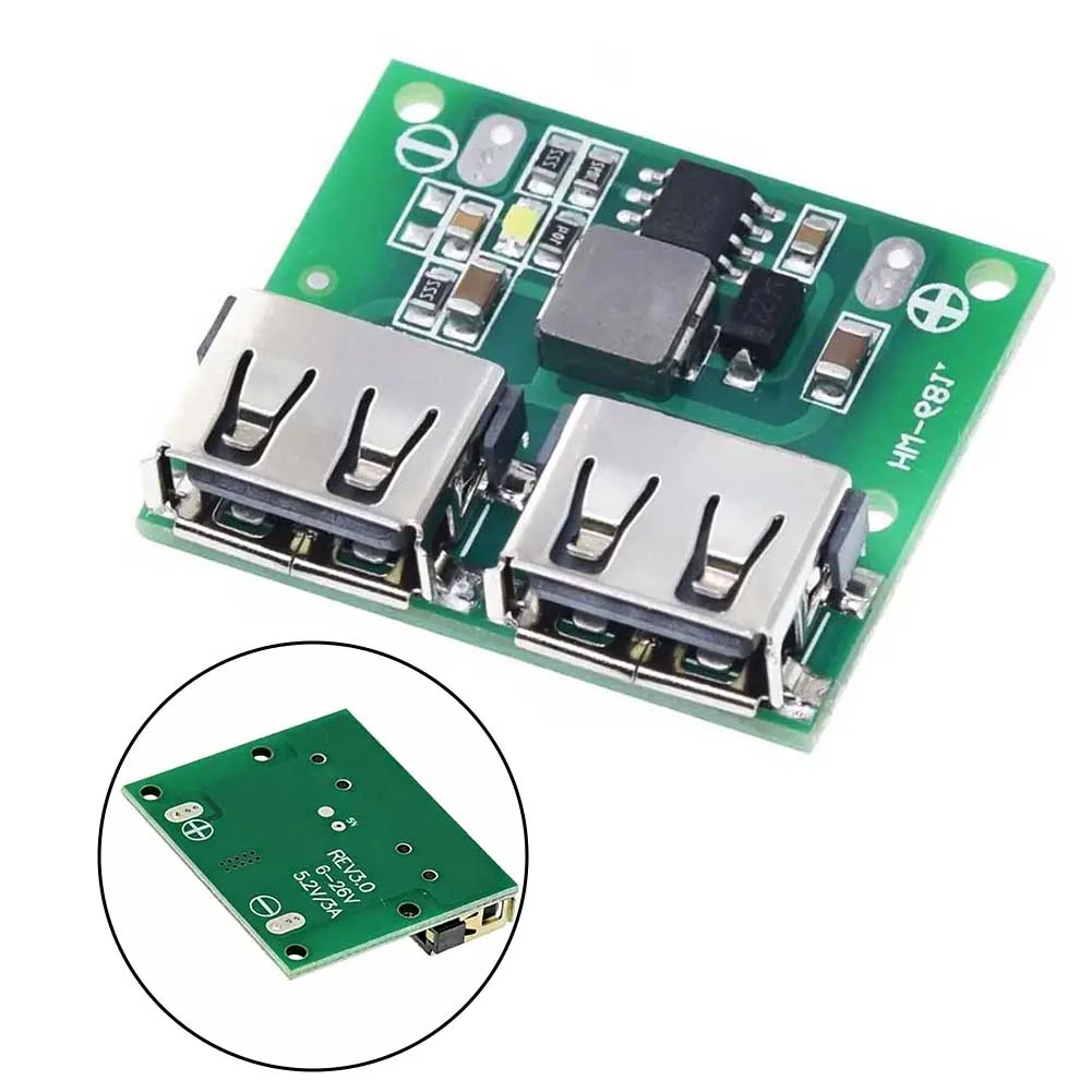 Converter Power Module 5V 3A Output with Two USB A Ports for Vehicle Mount Charging and Low Voltage DC Applications
