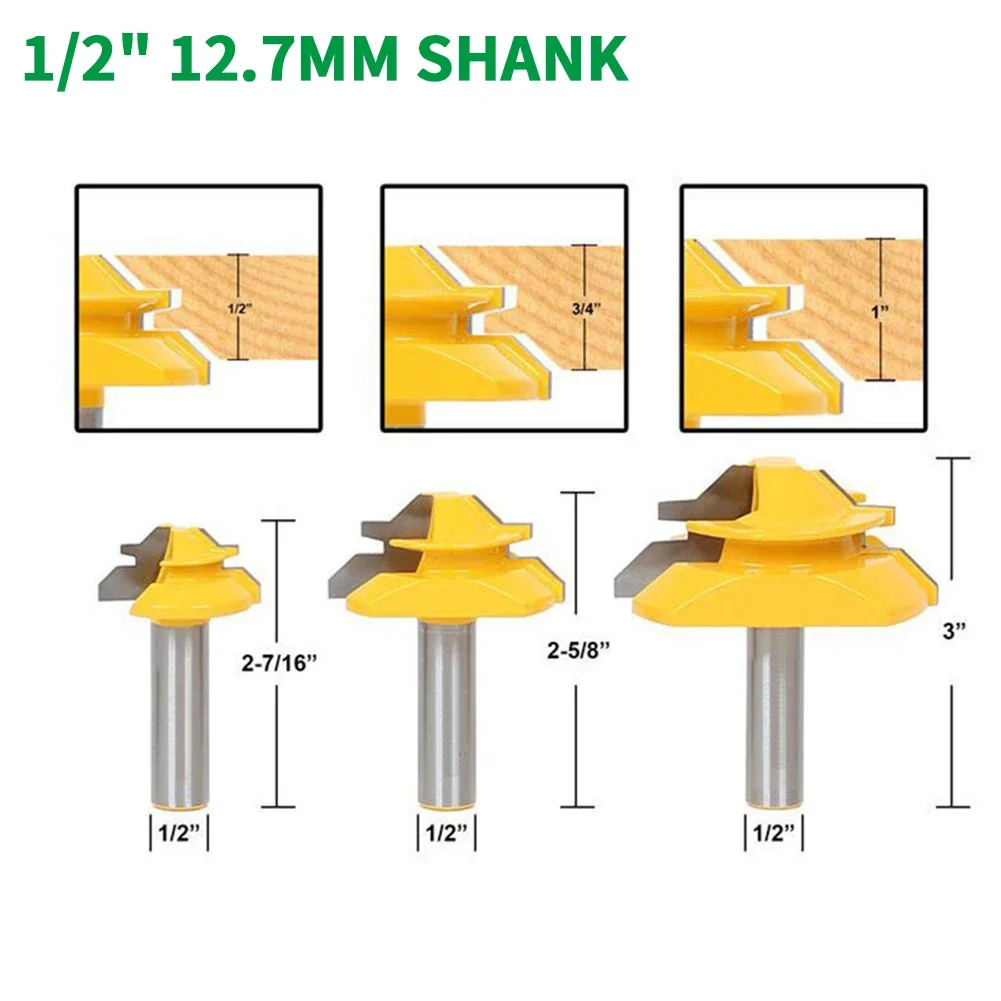 

3 шт./набор, фрезы для резьбы по дереву, 1/2 дюйма, 12,7 мм