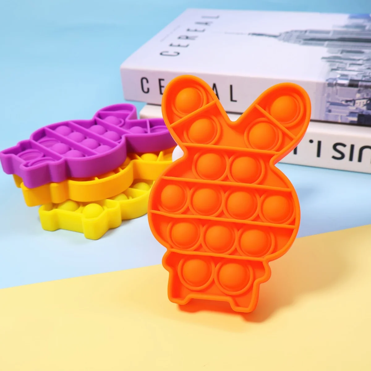 1pc Silicone Rubber Anti Anxiety Stress Relief Push Pop Bubble Rainbow Rabbit Fidget Toys Squeeze The Toy (Random Color)