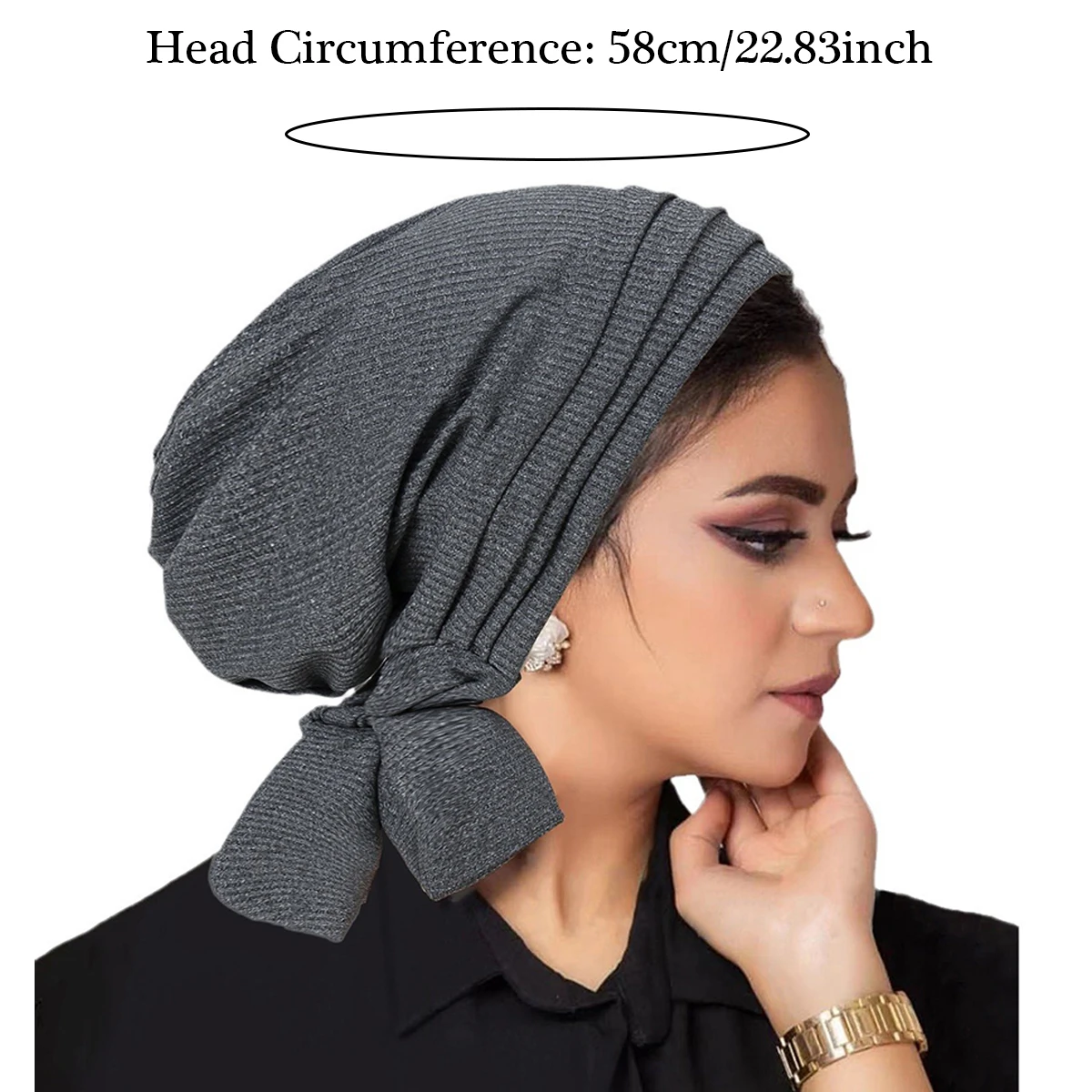 Ramadan Turbante Hijab Chapéus para Mulheres, Cauda Longa Cabeça Wraps, Elásticos Chapéus Muçulmanos, Chapéu Chemo Respirável, Cor Sólida, Meninas