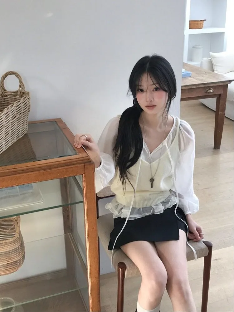 Loose Long Sleeve Women's Shirt Korean Style Autumn New Fashion Gentle Ageless Wood Grain  Bow Tie Casual Fashionable Top