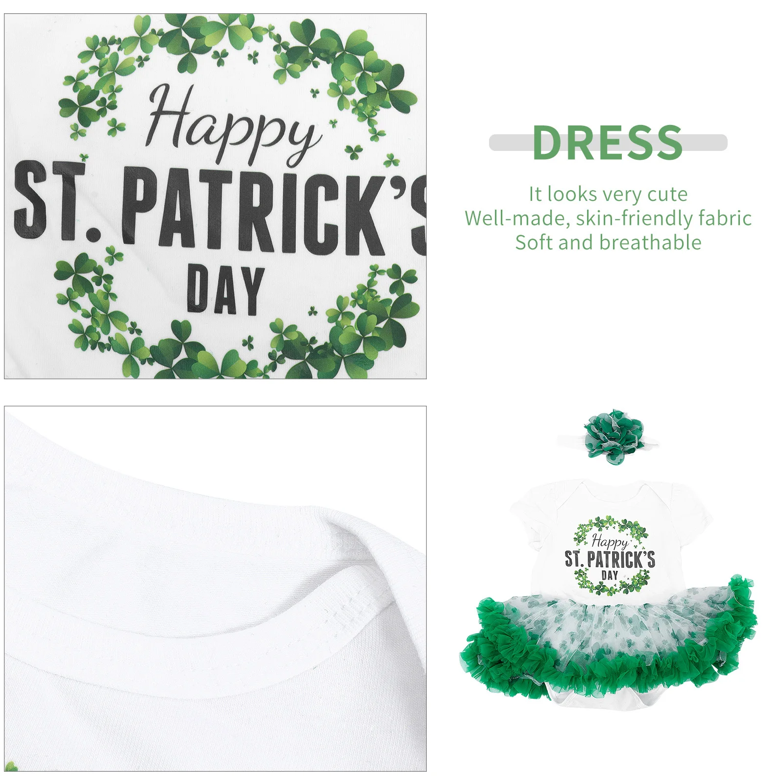 

1Set Cartoon Letter Jumpsuit for Baby Girls Cute Clover Costume Skirt with Gauze Tutu Breathable Comfortable Party Dress St