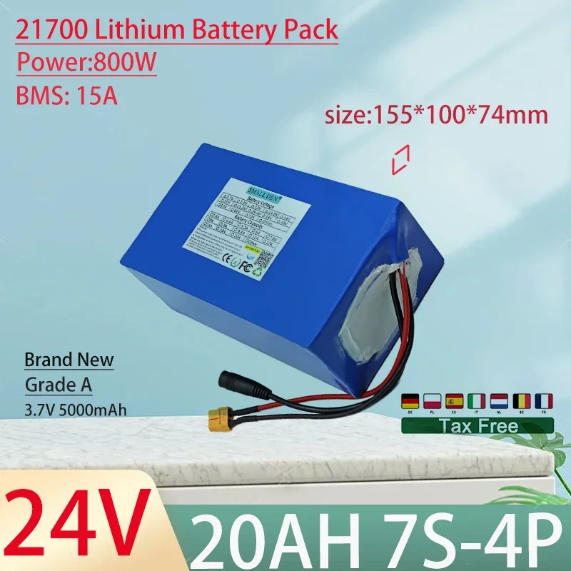 

24V 20Ah 21700 7S4P Lithium Ion Battery Pack 800W Power Tool Batteries Outdoor Backup Batteries With 15A BMS+29.4V 5A charger