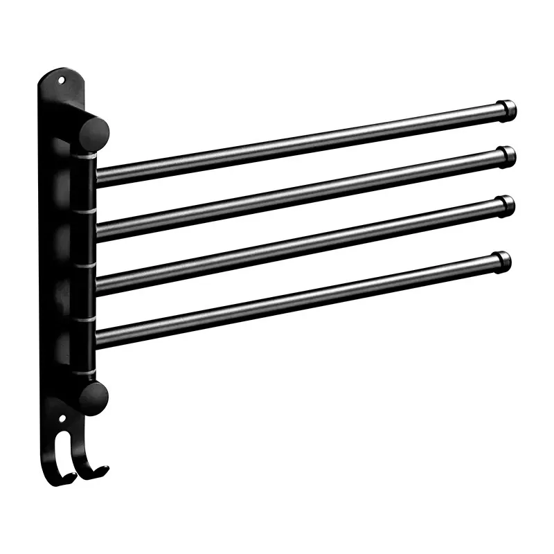 

4-Arms Swivel Towel Bar Multipurpose Towel Rack Towel Holder Hanger Robe Roll Dispenser With Hooks Bathroom Shower Towel Shelf