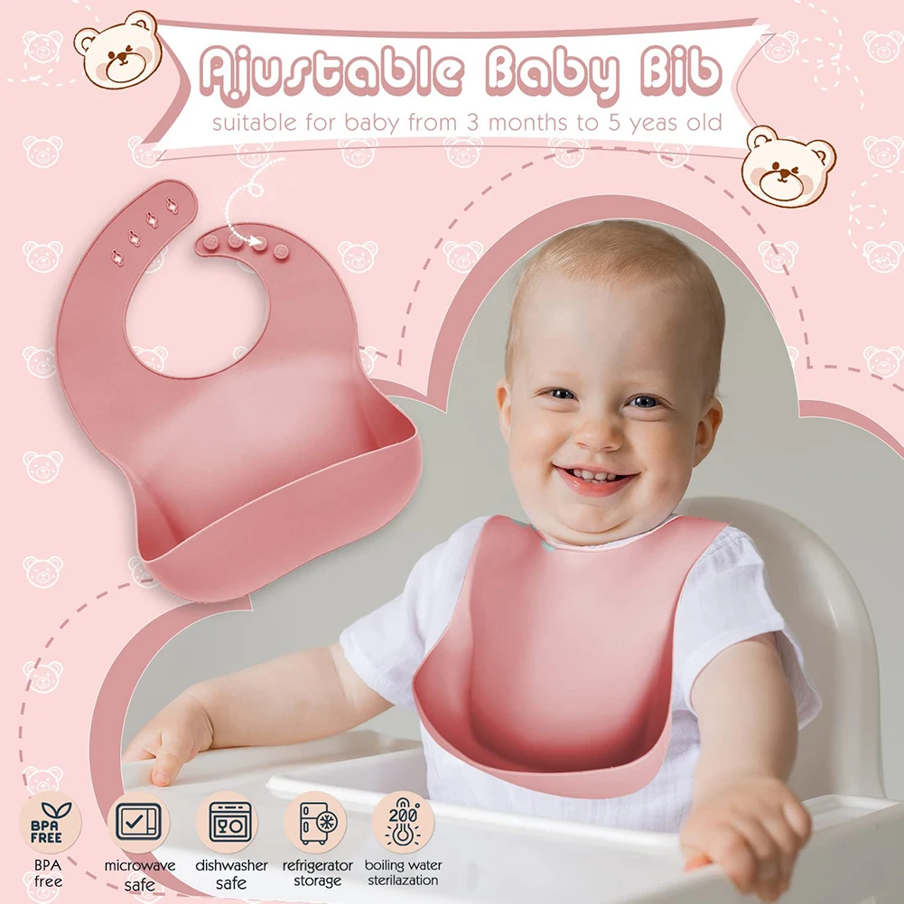 

High Quality Safe Children Dishes Set Baby Silicone 6/8-piece Tableware Set Suction Cups Forks Spoons Bibs Straws Cups Gift Sets