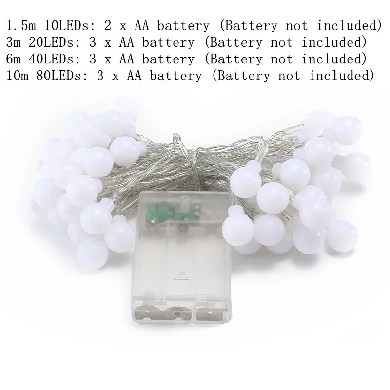 Battery Powerd LED Ball String Outdoor Garland Bulb Fairy Chain Lights Decoration Party Home Wedding Garden Christmas Decor