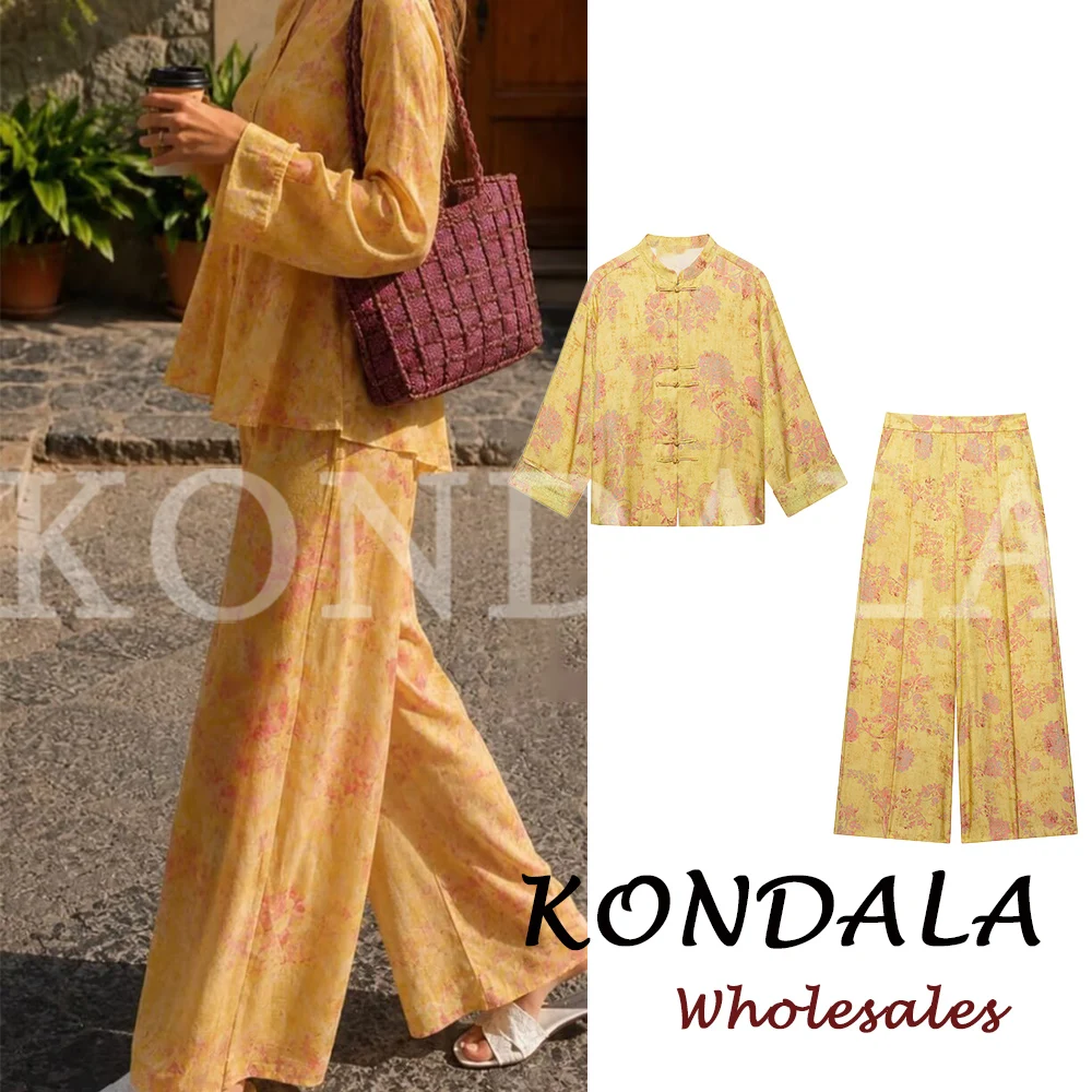 Winter Clothing Vintage - KONDALA Fashion 2026 Yellow Autumn Print