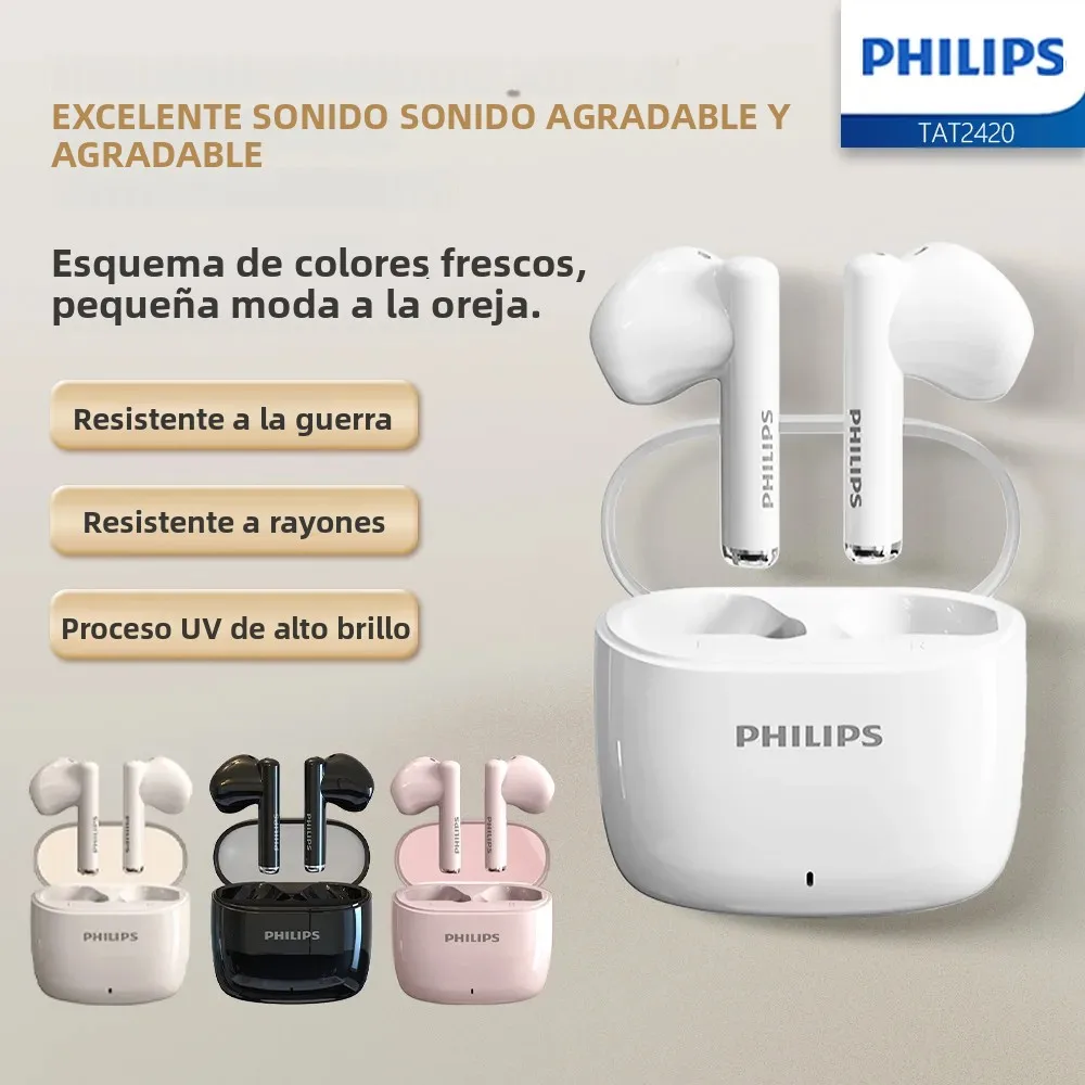 PHILIPS TAT2420 auriculares inalámbricos Bluetooth semi-in-ear calidad de sonido HIFI llamada reducción de ruido Mini auriculares de música portátiles
