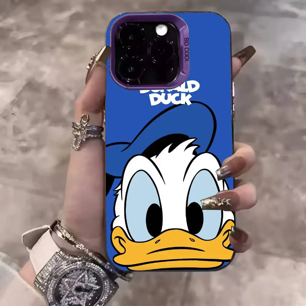 كارتون D-Donald D-Duck الأزرق جراب هاتف IMD جراب هاتف آيفون 16 15 14 13 12 11 برو ماكس زائد اللون غطاء فضي