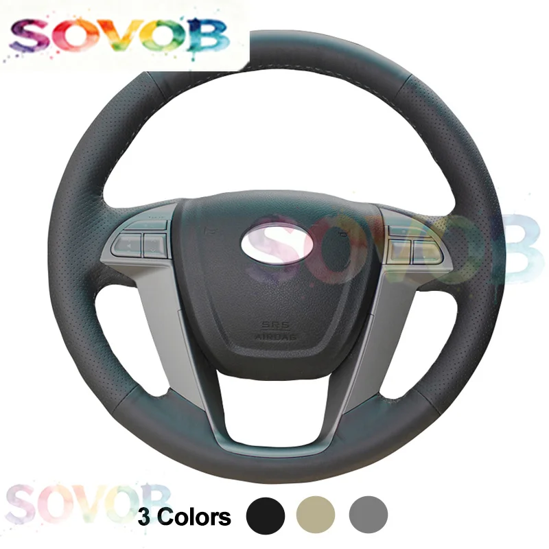 SOVOB Hand Sewing Car Steering Wheel Cover Wrap For BYD S6 2011 2012 2013 2014 2015 Braid On Steering-Wheel Protector Gray Beige